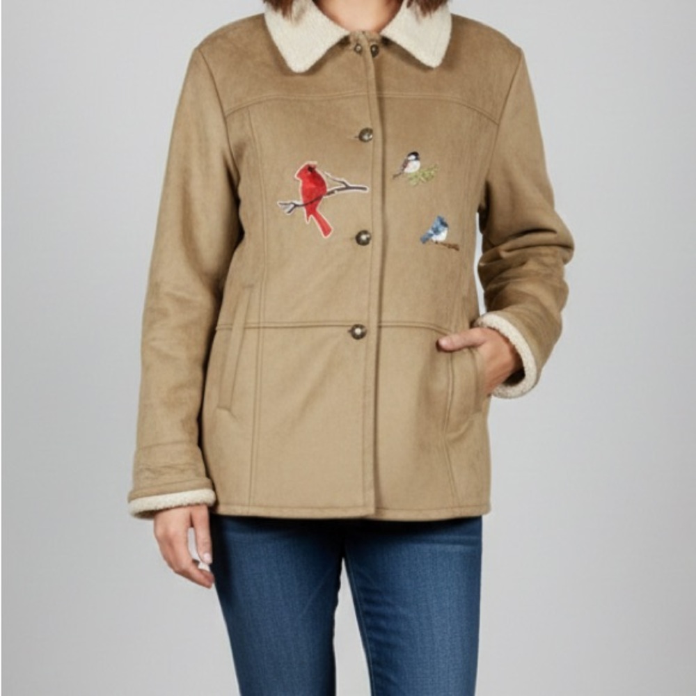 Alfred Dunner Tan Teddy Sherpa Fall Spring Cozy Jacket Women's Plus Size 16